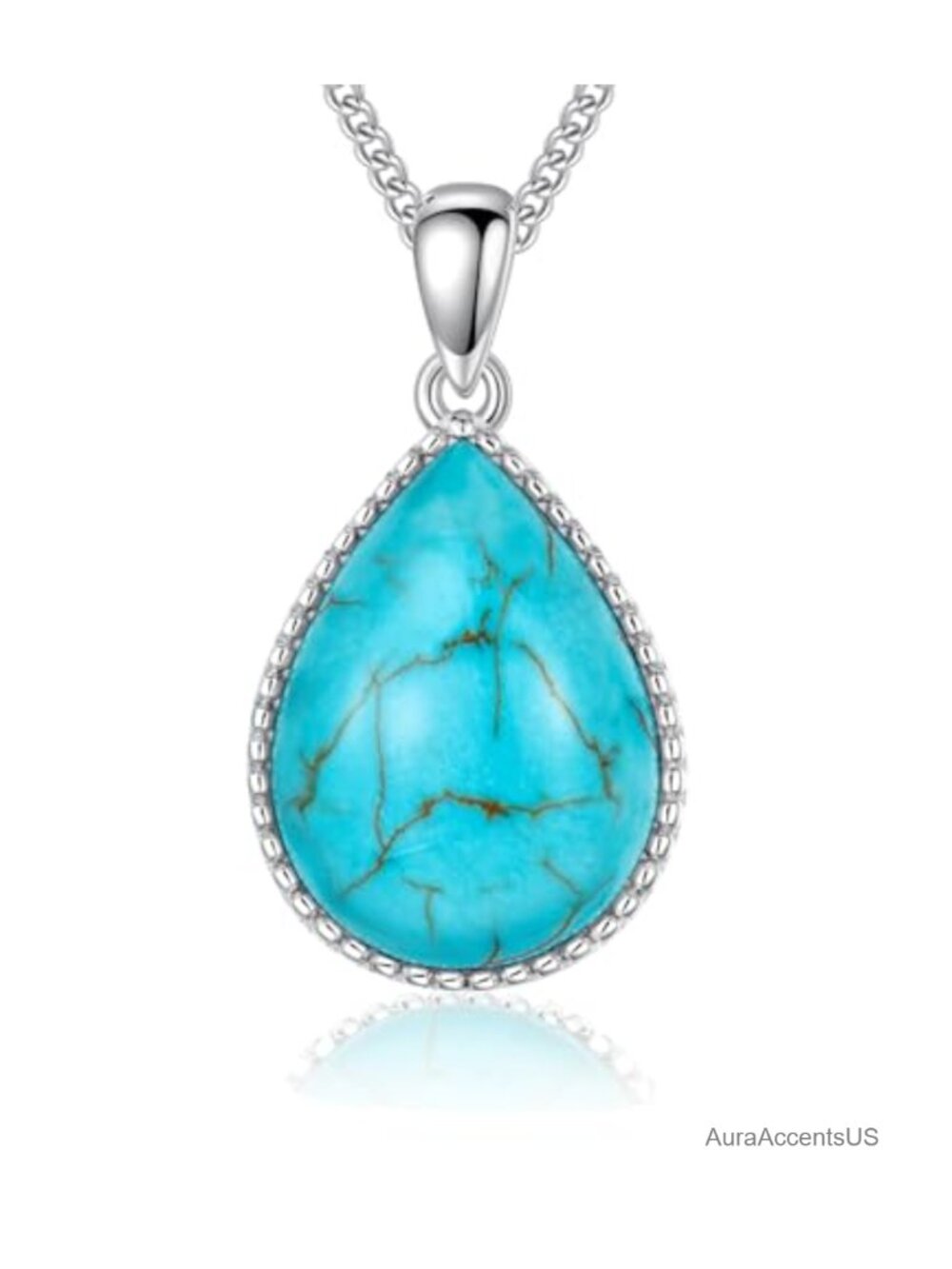 Turquoise 925 Sterling Silver Teardrop Pendant Necklace 18in